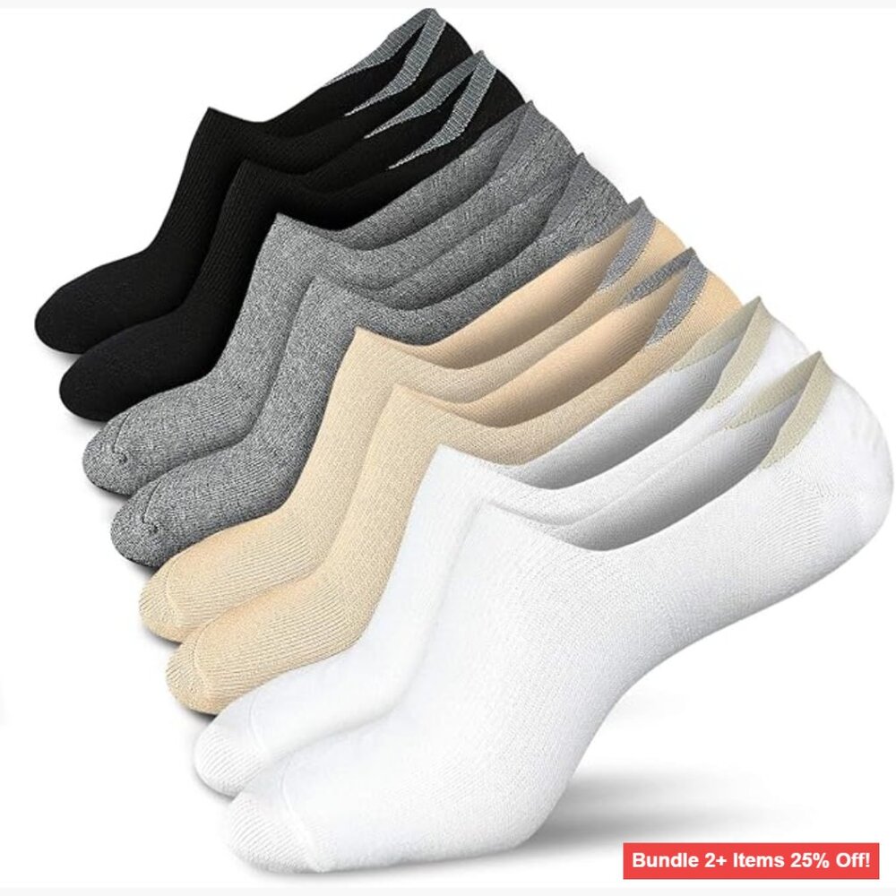 Women's No-Show Socks with Silicone Grip, 4 Pairs, Cotton Blend